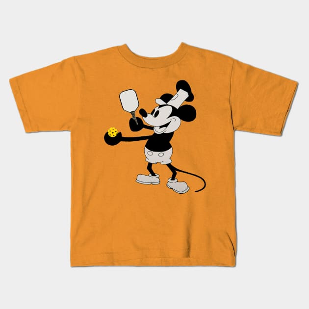 Steamboat Willie Plays Pickleball Kids T-Shirt by numpdog